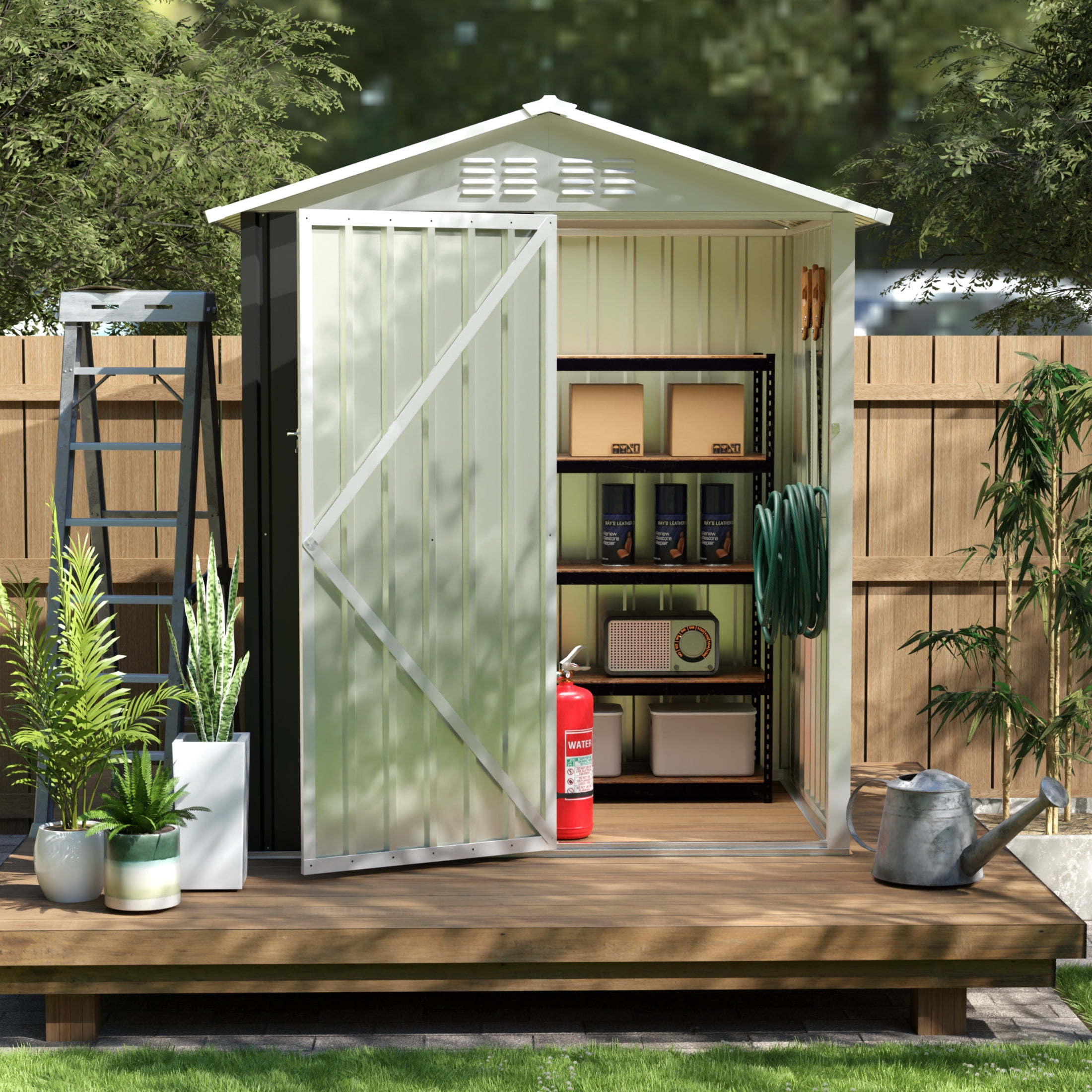 Noble House 5x4 FT Metal Outdoor Garden Shed, Galvanized Steel Apex Roof Backyard, Patio Storage House, Grey