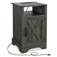 thumbnail image 6 of Superjoe Farmhouse Nightstand w/Charging Station, Wooden Rustic Tall Bedside Table, End Table w/Storage Shelf & Shelf for Bedroom, Living Room, Dark Gray, 6 of 10