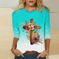 thumbnail image 2 of Brnmxoke Easter Shirts for Women,2024 Women's Fashion Tees Casual Vintage Cross Jesus Print Tops Crewneck 3/4 Sleeve Loose Cute T Shirt Ladies Top, 2 of 3