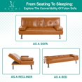 thumbnail image 2 of Caramel, Faux Leather Stylish Faux Leather Futon with Cup Holders Versatile Couch Cad, Adjustable Armrest & Easy Assembly for Any Space, 2 of 9