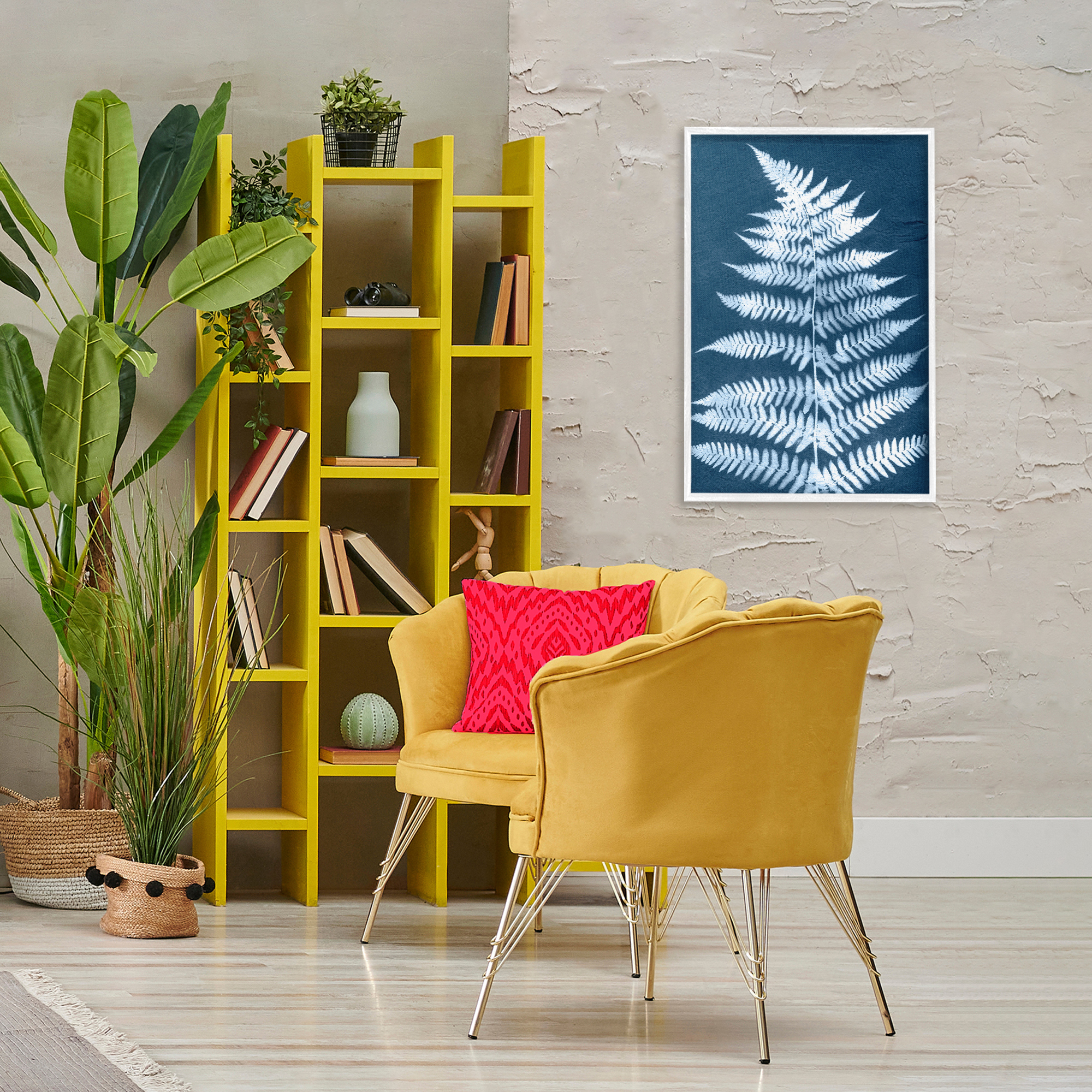 Stupell Industries Forest Fern in Blue Botanical & Floral Painting White Framed Art Print Wall Art, 20 x 30