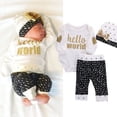 thumbnail image 4 of Douhoow 2PCS Newborn Baby Clothes Set Long Sleeve Letter Print Romper Pants Sequin Bow Hat, 4 of 9