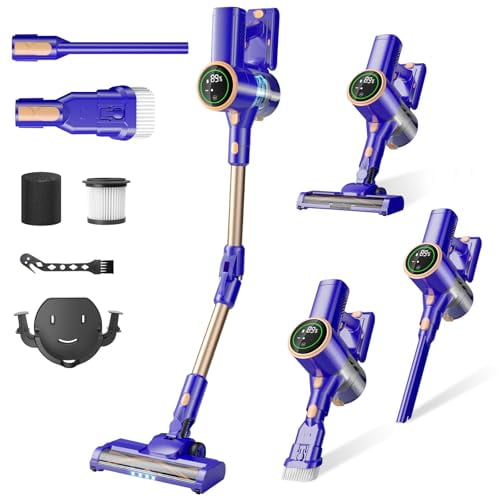 Aspiradora inalámbrica MHRMHR, aspiradora vertical con varilla flexible de 180° y pantalla táctil, 8 en 1 con batería recargable ligera, larga duración para suelos duros y alfombras de pelo corto.