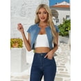 thumbnail image 4 of DARING DIVA Women's Crop Denim Cardigan Cap Sleeve Jean Jacket L Blue, 4 of 7