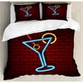 thumbnail image 1 of Bar Duvet Cover Set Queen Size, Cocktail Glass on a Brick Wall Pub Urban Night out Nightclub, Decorative 3 Piece Bedding Set with 2 Pillow Shams, Burgundy Azure Blue Yellow Dark Pink, by Ambesonne, 1 of 3