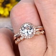 thumbnail image 4 of 10k Rose Gold 2.25 Carat 6mm Round Cut Aquamarine Engagement Rings With Two Matching Wedding Band Diamonds Halo Design Art Deco, 4 of 5