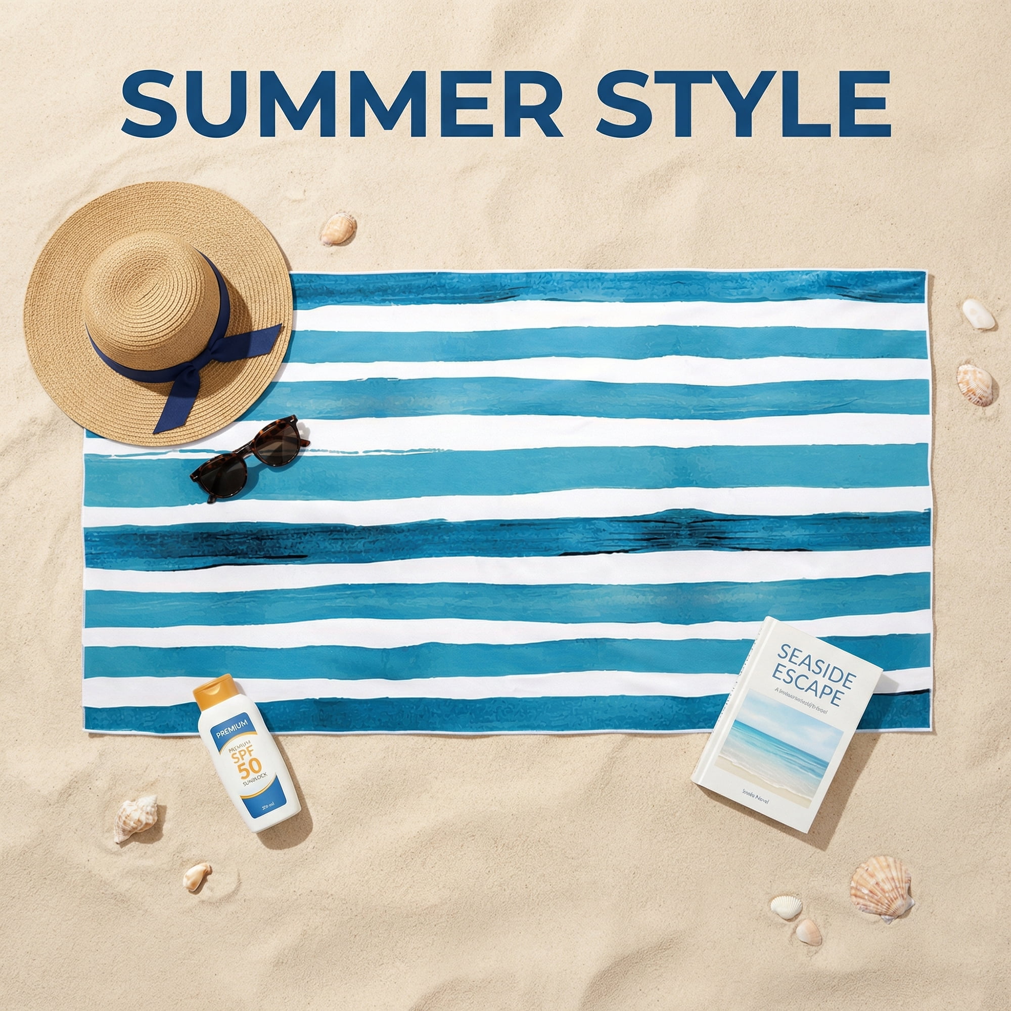 Unique Bargains Striped Lightweight Quick Dry Absorbent Beach Towel Aqua Blue 63" x 31"