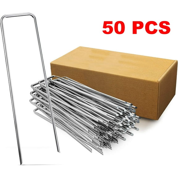 6-InchTent Stakes Galvanized Garden Staples - 50 Pack Heavy-Duty U-Shaped Metal Pins for Sod, Landscape Fabric, and Irrigation Tubing Anchoring, Ideal for Halloween Decorations