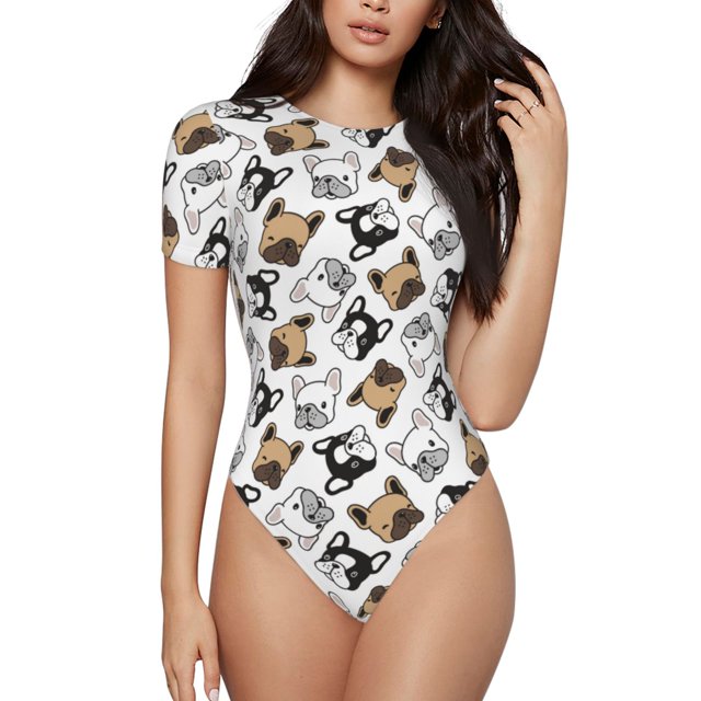 Saiise Motif Bouledogue Français3 Grenouillère à Manches Courtes Col Rond Pyjama Extensible avec Fermeture à Pression-Grand