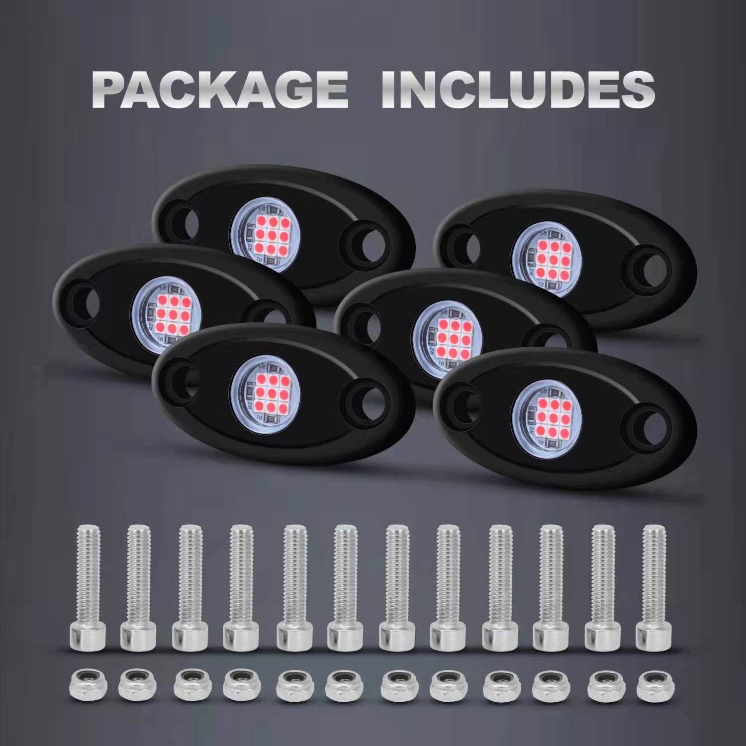 Ciachd 6Pods LED Rock Lights Red Neon Underglow Light for Car Truck ATV UTV SUV Jeep Boat Underbody Glow Trail Rig Lamp Waterproof