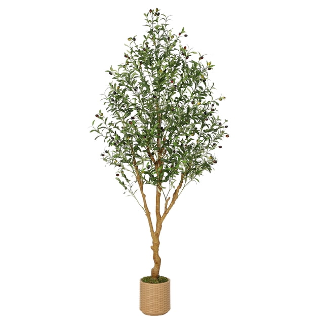 QinaQin Olivo artificial para interior con maceta de paja y tronco de madera, planta decorativa realista para sala, oficina o recámara, ideal para dar un toque natural sin mantenimiento