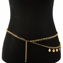 DESIGNICE Body Chain Jewelry for Women,Beads Belly Chain,Summer Token Gold Waist Chain,43.4",Gold