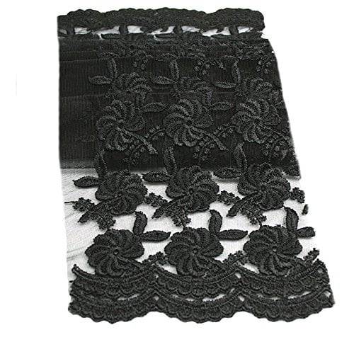 Altotux 51-52' Black Tulle Embroidered Netting Floral Fabric By Yardage