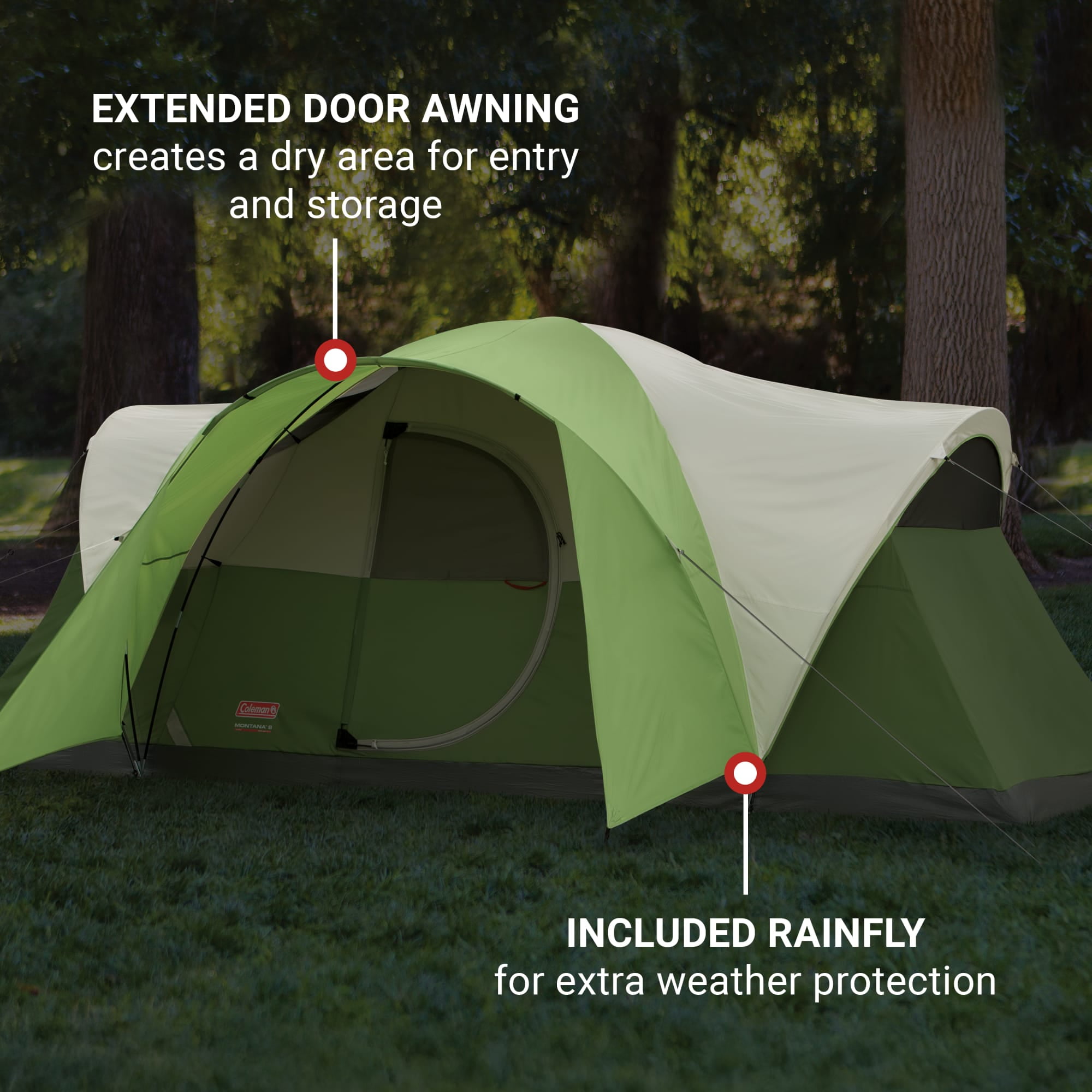 Coleman 8-Person Montana Cabin Camping Tent with Hinged Door, Green