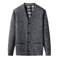 thumbnail image 2 of Suéter tipo cárdigan de punto con botones y cuello de pico para hombre de mediana edad y mayor de invierno con forro de terciopelo, 2 of 6