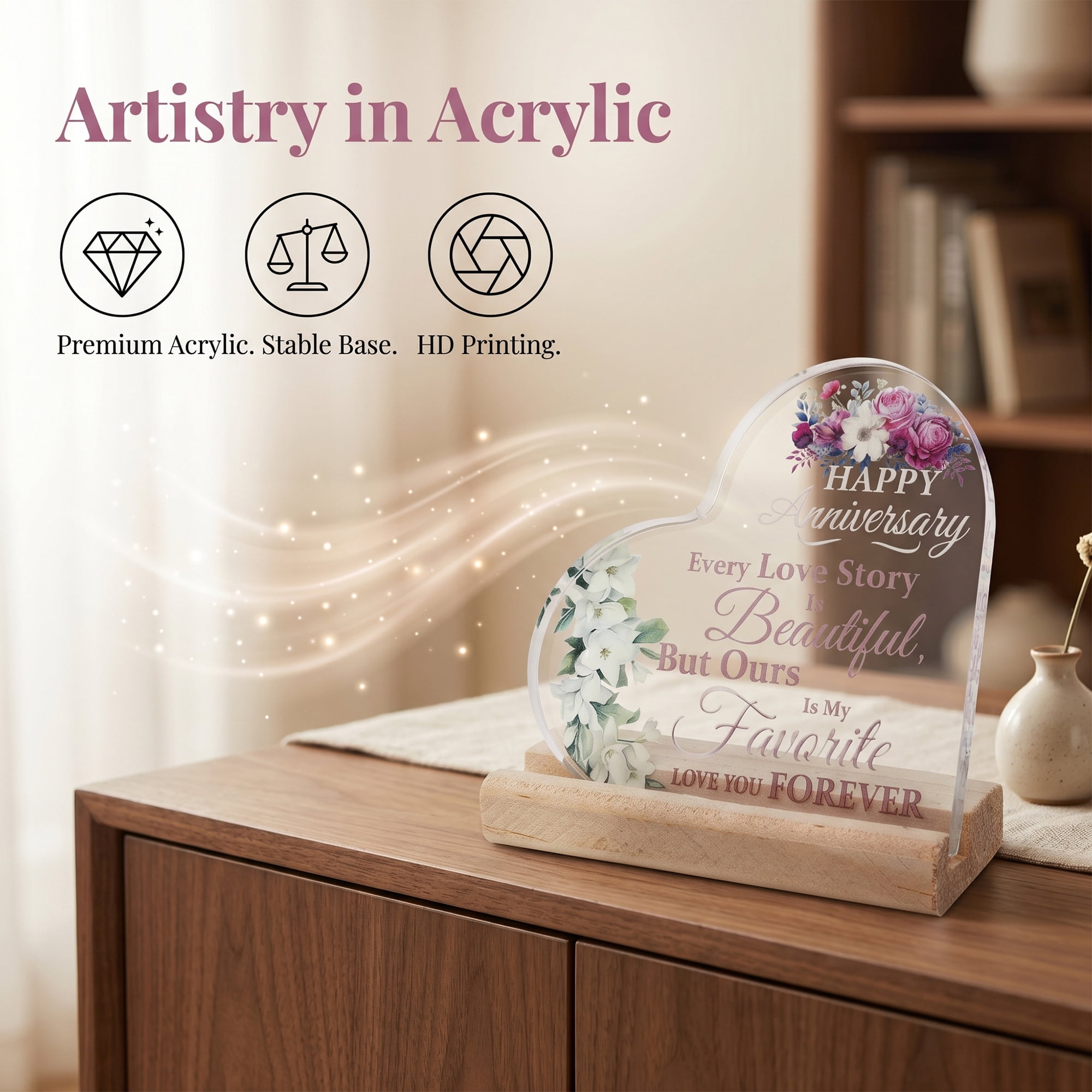 Unique Bargains Heart Wooden Sign  Square Tabletop Decor with Wooden Base  ["Style A"]
