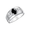 thumbnail image 3 of RYLOS Men's Rings Sterling Silver Classic 7X5MM Oval Gemstone & Diamond Ring Cabochon Onyx October Birthstone Rings For Men, Men's Rings, Silver Rings, Size 9, 3 of 7