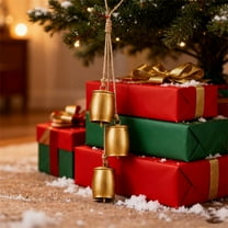 Set of 3 Christmas Brass Cow Bells – Vintage Shabby Style Metal Hanging Decor, Farmhouse Holiday Bells for Tree, Wreath, and Door Ornaments