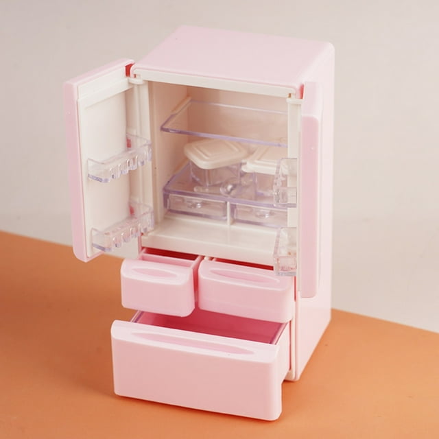 Miniature Dollhouse Refrigerator Model Realistic Mini Fridge Decor Accessories for Doll House Kids Toy Photo Prop