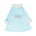 thumbnail image 3 of Posijego Girls Party Dresses Christmas Party Fleece Trim Long Sleeve Bow Front Flowy A-Line Dress for Girls, 3 of 5