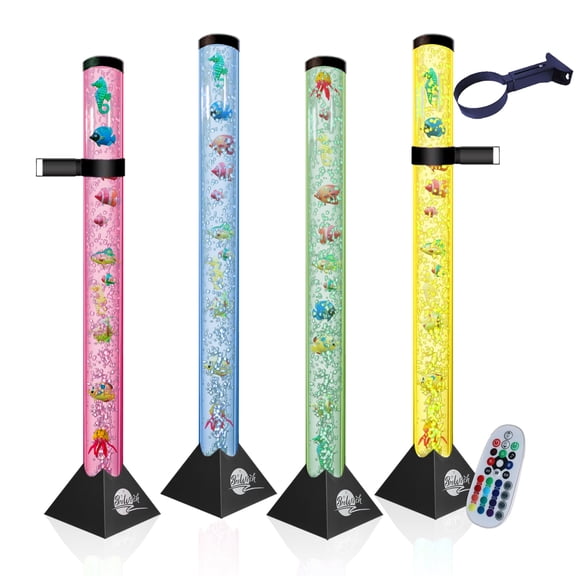 Brewish 4FT Bubble Tube Lamp with Replaceable Pump | 16 LED Color Changing Fake Aquarium Night Light with Remote & 12 Fish, No-Glue Design, Home Decor, Ideal Gifts, Sensory Lights for Autism & ADHD