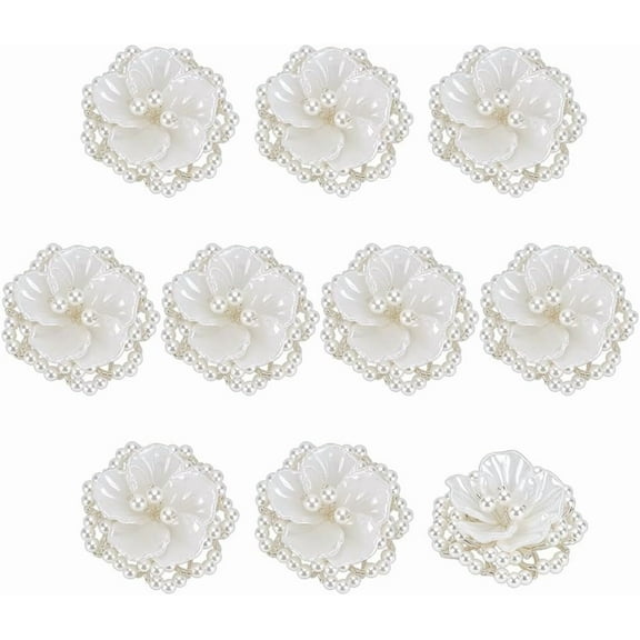 10 Pcs Pearl and Bead Applique Flower Patches White Pearl Beaded Appliques Embellishments Handcrafted Acrylic Flower Sew on Patch for Wedding Dress Bag DIY Sewing Craft White
