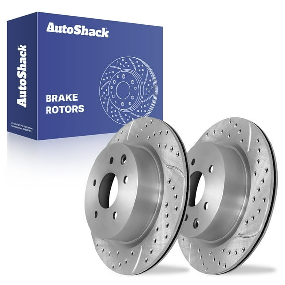 AutoShack Rear Vented Drilled & Slotted Silver Zinc Coated Brake Rotors 2-PC Set Replacement for 2009-2023 Nissan Maxima 2009-2013 INFINITI G37 2009-2020 Nissan 370Z SilverShield Pro 12.11" (308 mm)