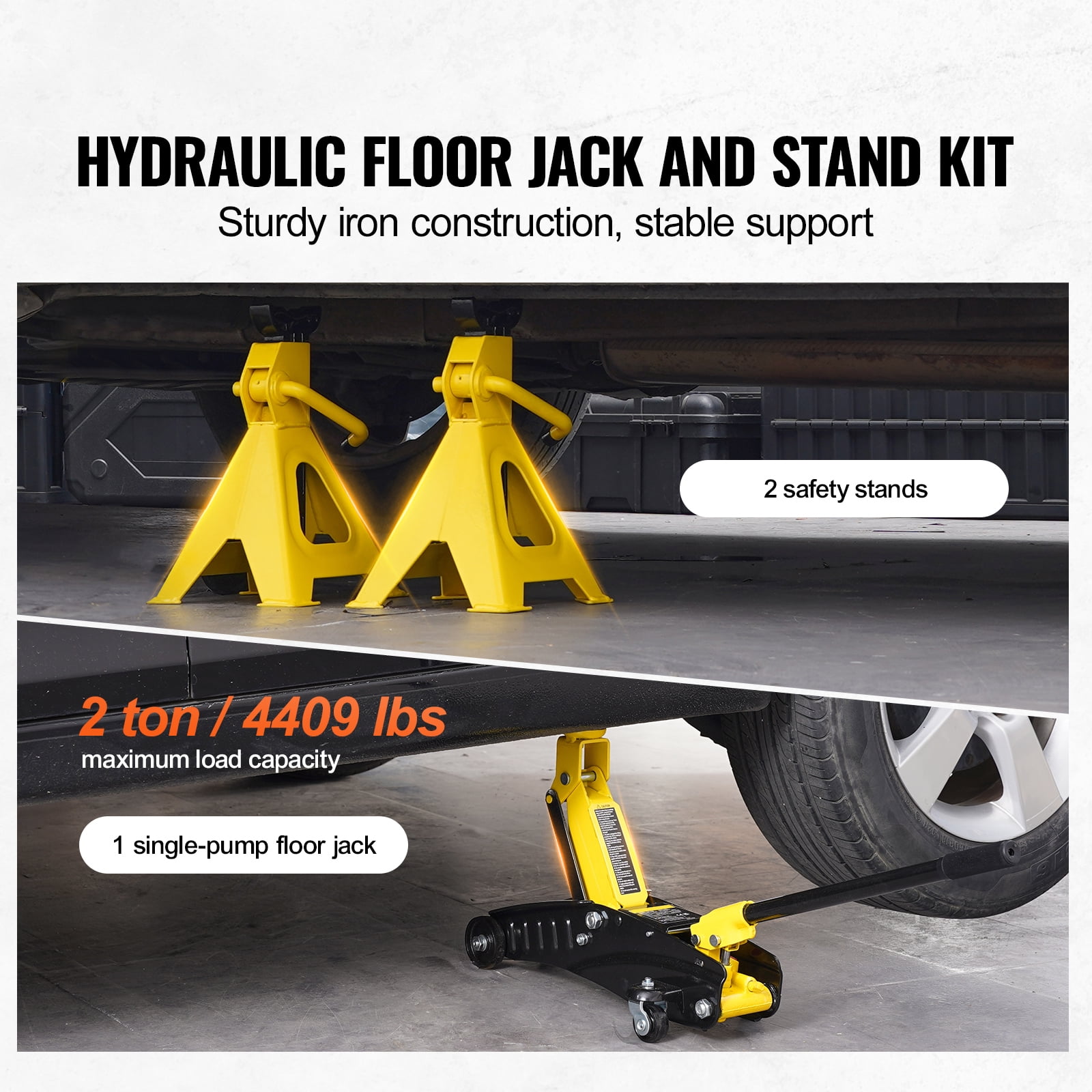 KFFKFF  Low Profile Floor Jack,2 Ton Durable Iron Hydraulic Car Lift, Includes Jack Stands, Efficient Single Piston Quick Pump, Lifting Height 4.6"-12.8"