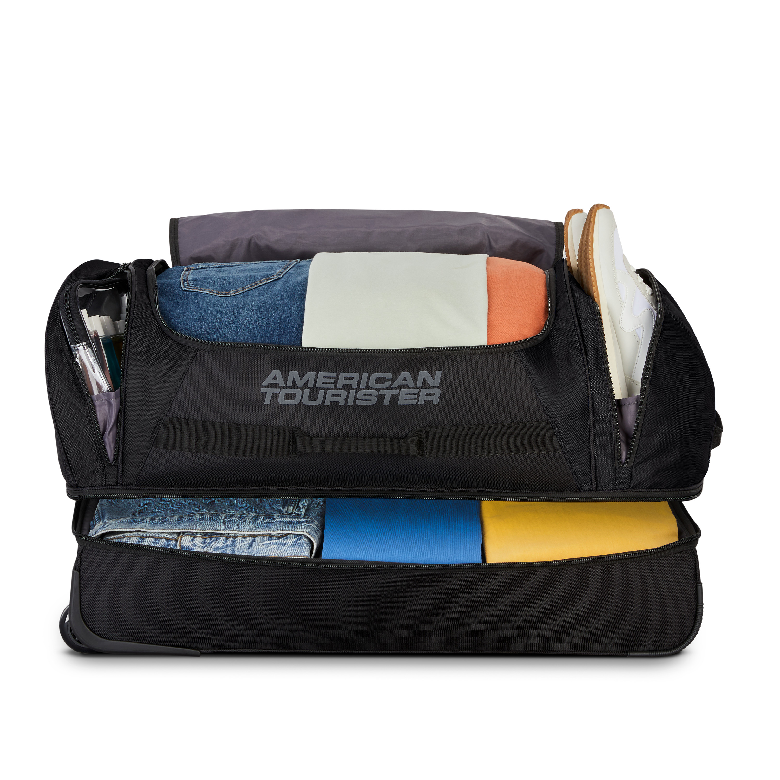 American Tourister Black 28-inch Wheeled Duffel Bag with Drop Bottom Compartment