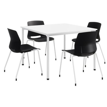 KFI Dailey 42in Square Dining Set - White Table - Black Chairs