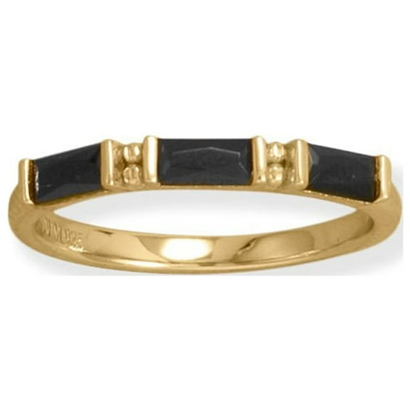 Precious Stars 14K Yellow Gold Plated Sterling Silver Cubic Zirconia Baguette Ring