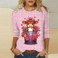 thumbnail image 6 of Women's Valentine's Day Plus Size T-Shirt Cute Cow Printed 3/4 Sleeve Tshirt Crew Neck Graphic Tee,S,D, 6 of 6