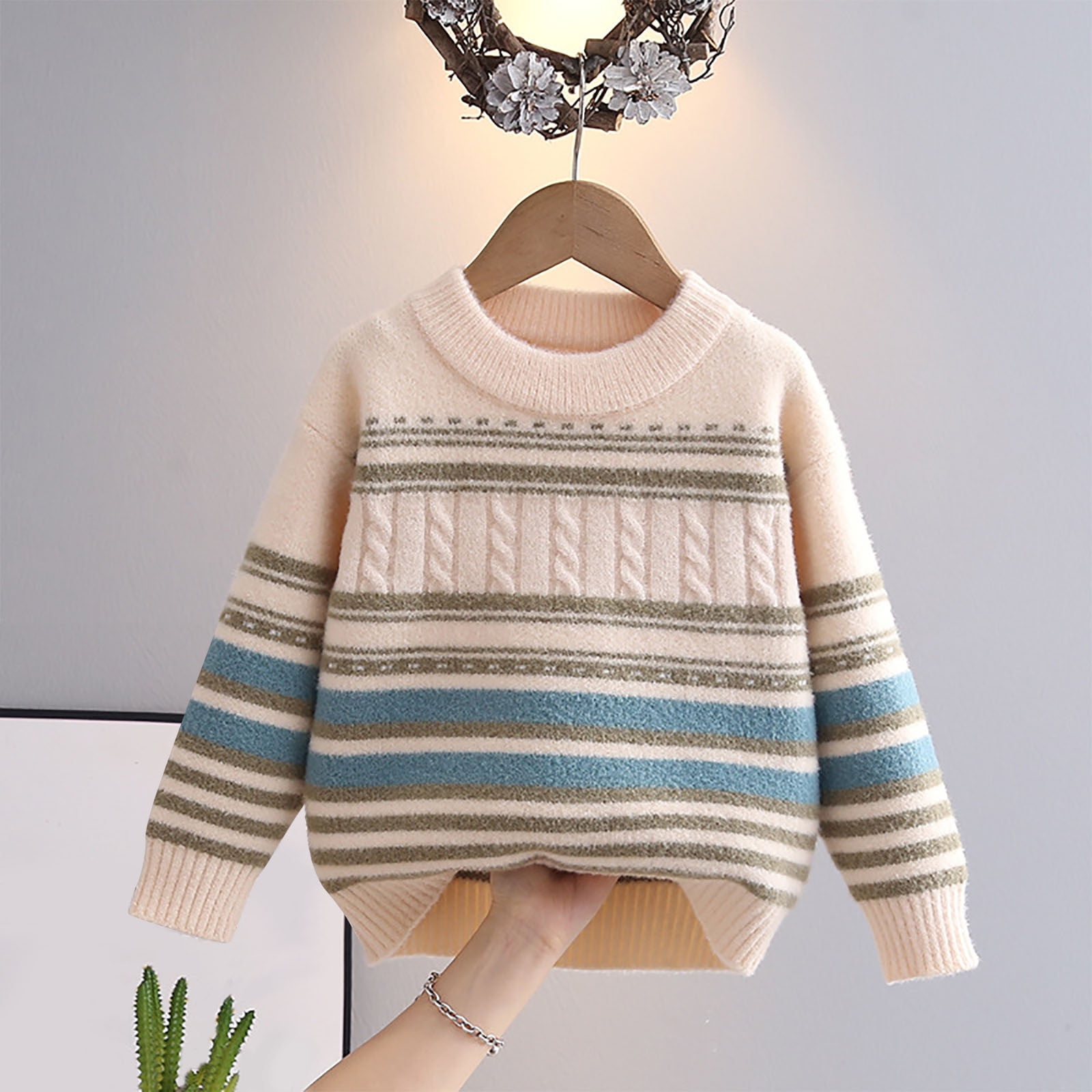 Pull Enfant George Garçon 9-10 Ans - Col Rond Rayé Blanc - Coton