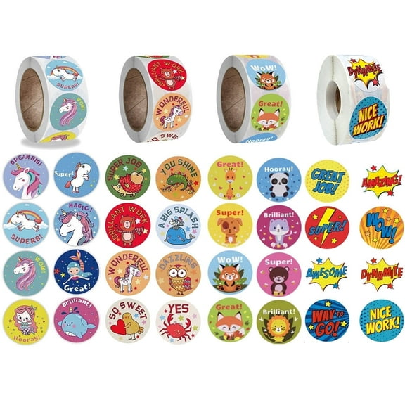 Tonatita Animal Reward Stickers, 2000pcs 1inch Stickers for Kids with Positive Words, Teachers/Teaching School Supplies for Encouragement, Potty Training/Rewards/Behavior/Motivational Stickers