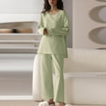 thumbnail image 2 of Womens Casual Pajamas 2 Piece Crew Neck Long Sleeve Tops and Pants Lounge Sets Sleepwear Loungewear Plus Size Green, 2 of 6