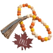 Thanksgiving Rope Tassel Beads Autumn Maple Leaf Tag Colorful Wooden DIY Hanging String Decorative Beaded Garland Rustic Wall for Office Home