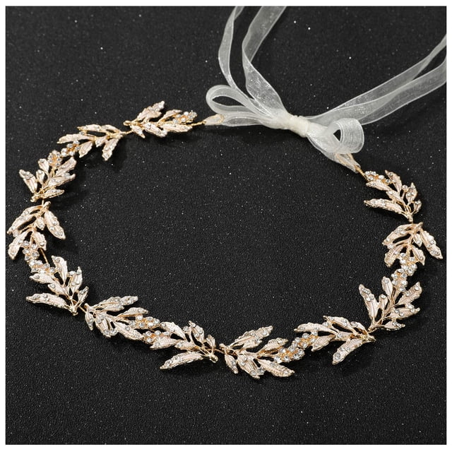 Tocados de boda de hojas para novia, niña de flores, diadema nupcial dorada con diamantes de imitación, accesorios para el cabello hechos a mano para mujer