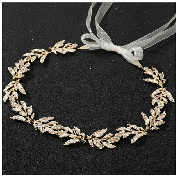 Tocados de boda de hojas para novia, niña de flores, diadema nupcial dorada con diamantes de imitación, accesorios para el cabello hechos a mano para mujer