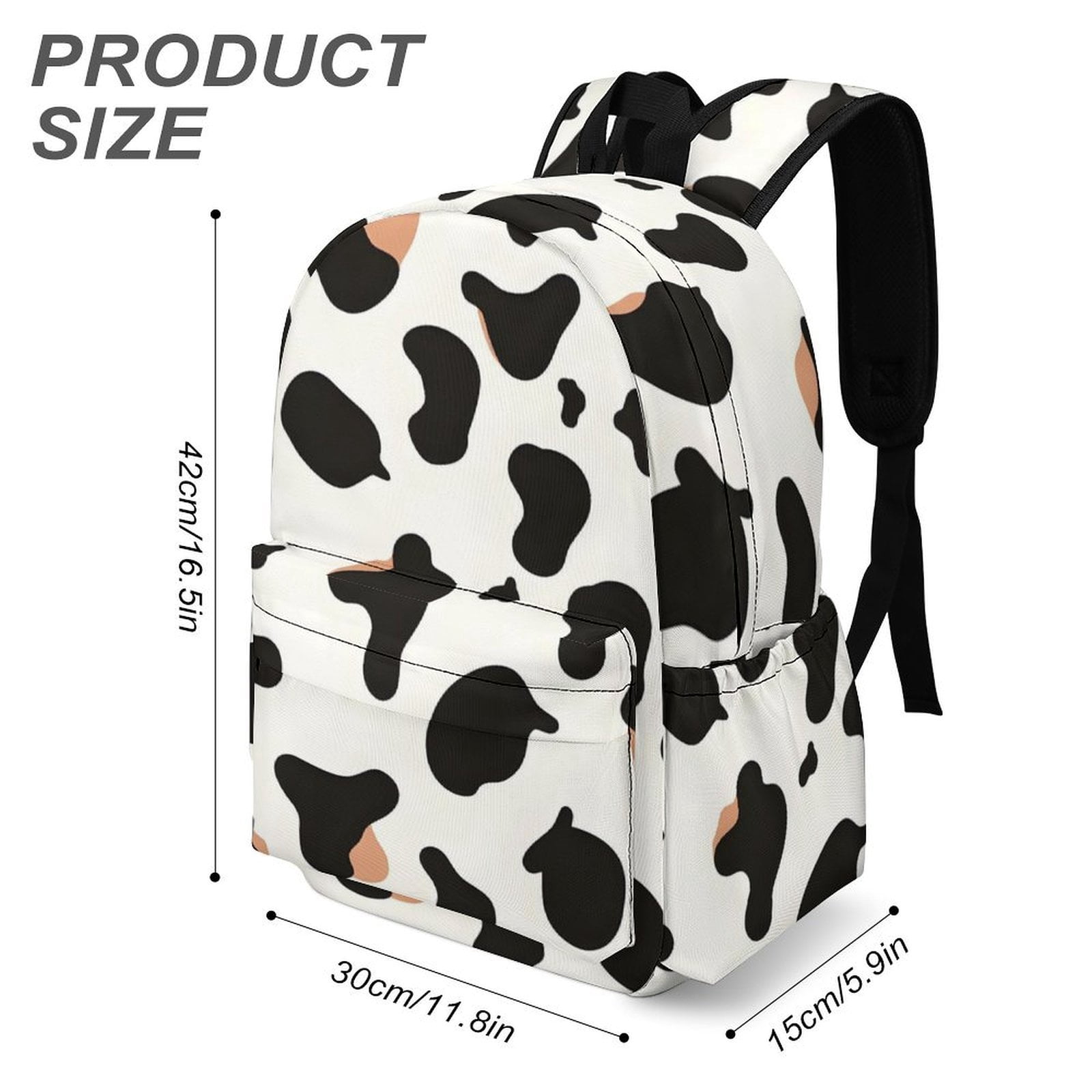 Large Capacity Half Print Backpack 11.8×16.5×5.9in Multifunctional Zipper Design Convenient Switch Simple Cow Print Pattern1_1