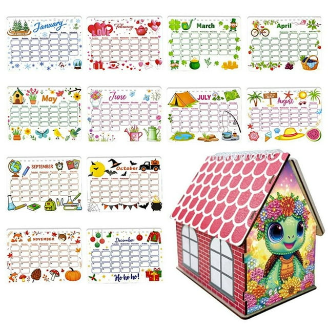 DIY Art Painting Multifunctional Storage Flip 2026 Calendar, 12-Month Calendar with Cabin Decoration for Pens & Notes, Decorative Home & Office, Compact Colorful Desktop C-alendar