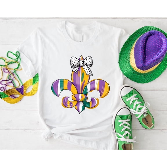Tee Clo Happy Mardi Gras T-Shirt Coquette Bow Carnival T-Shirt Party Celebration Festival Tee, Full Size S-5XL