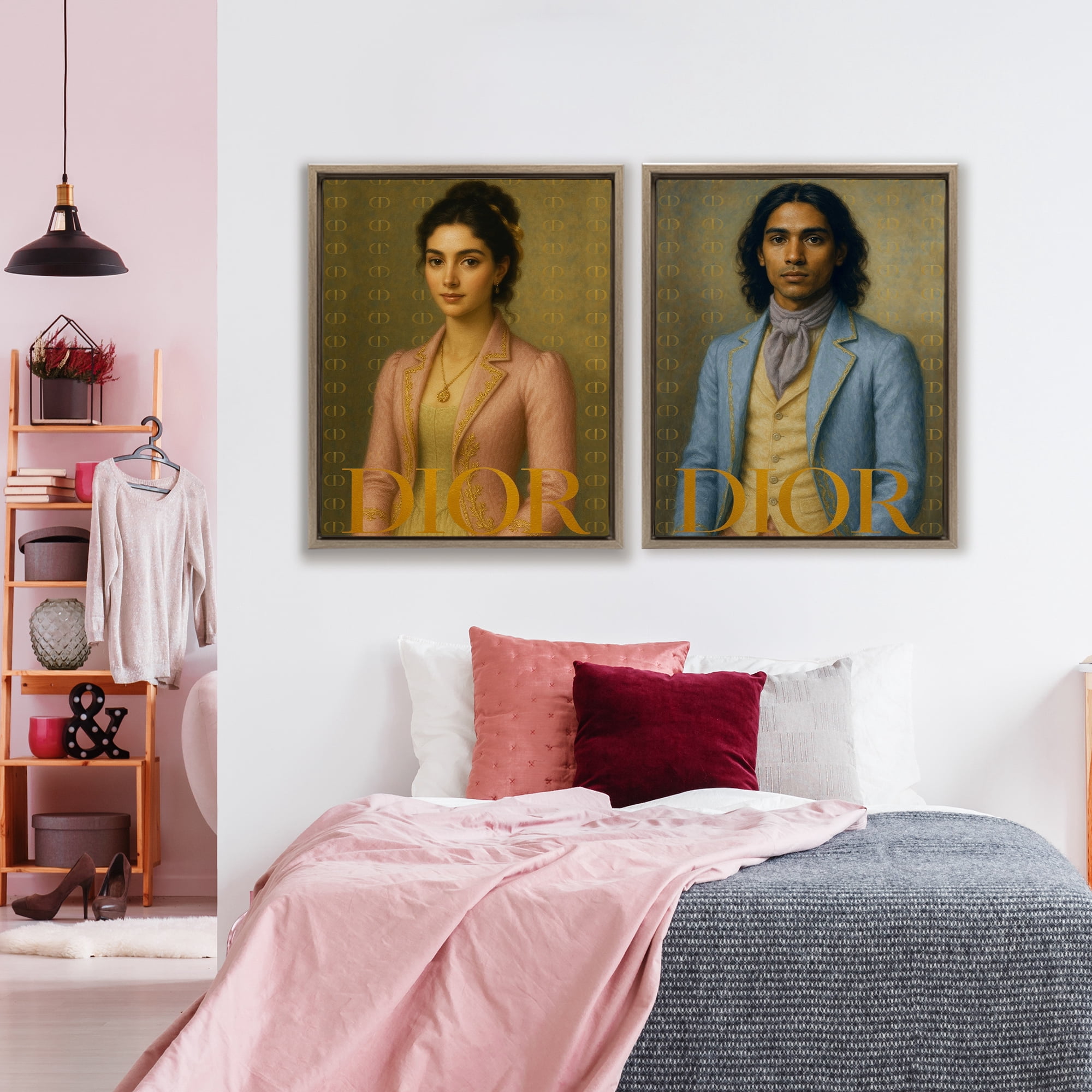 Stupell Industries Iconic Vintage Fashion Models 2 Piece Brown Framed Floater Canvas Set, design by Grotto Studios