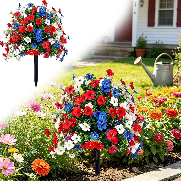 Red White Blue Artificial Flowers Outdoor UV Resistant No Fade Faux Plants Patriotic Decor for 4th of July Memorial Day Independence Day Garden Porch