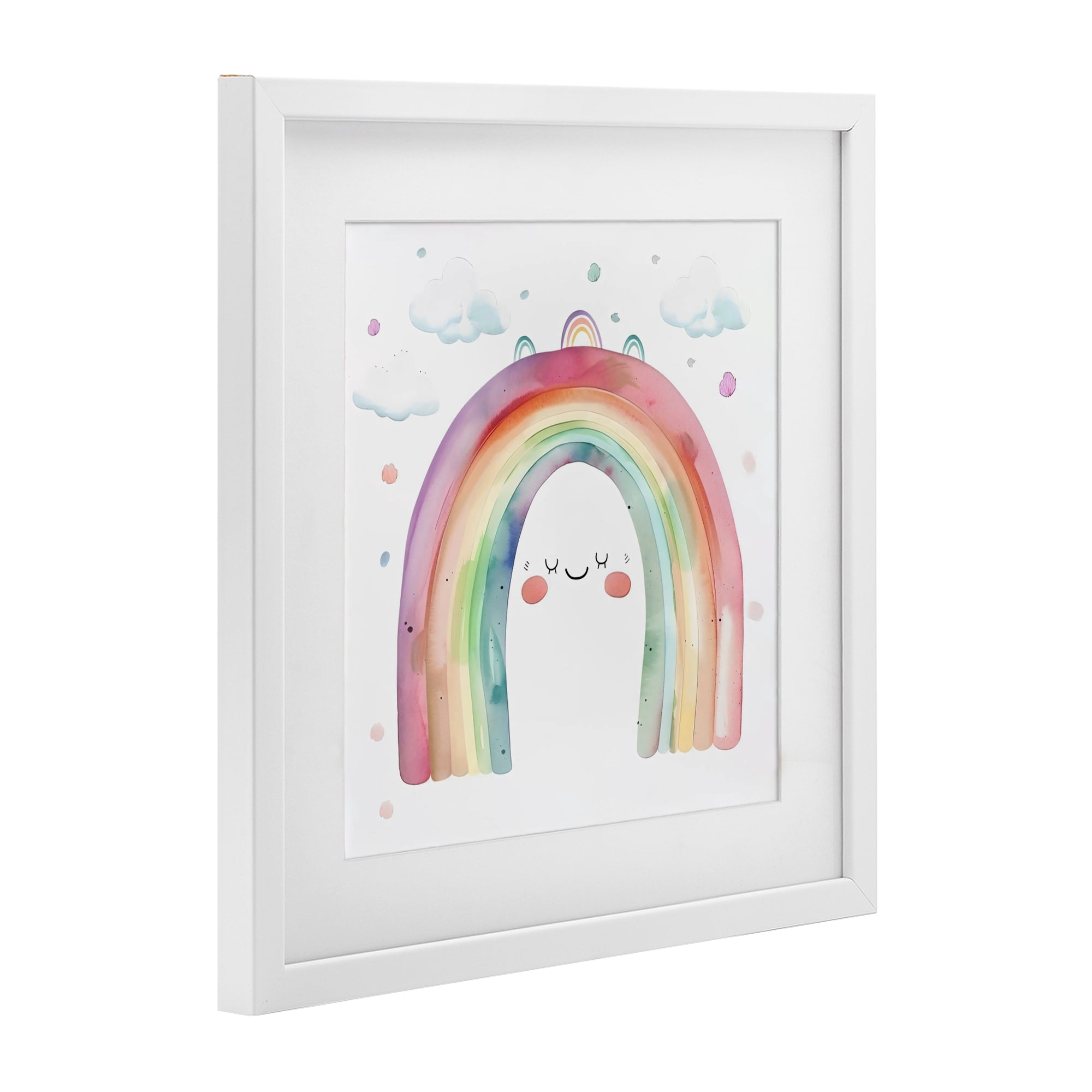 Stupell Industries Cute Smiling Rainbow White Framed Print Under Glass, design by Creative Studio