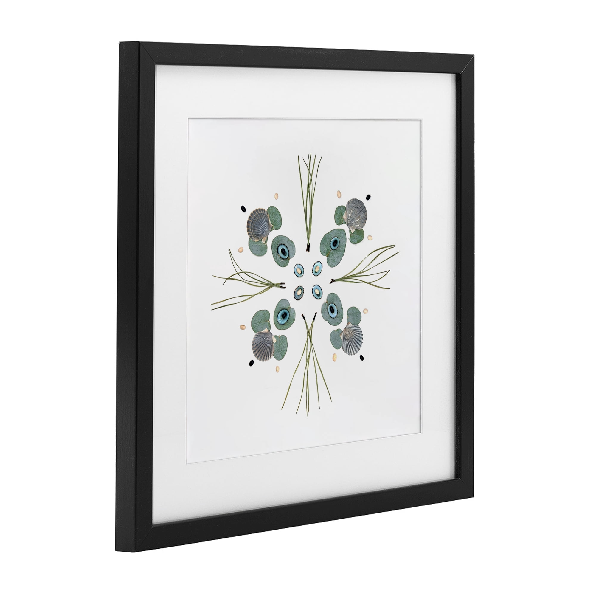 Stupell Industries Seashell & Leaf Symmetry Black Framed Print Under Glass, design by Beth Adoette