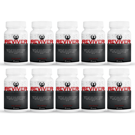 10 Pack Reviver Advanced Electrolyte Salt and Vitamin Formula-60 Capsules x10