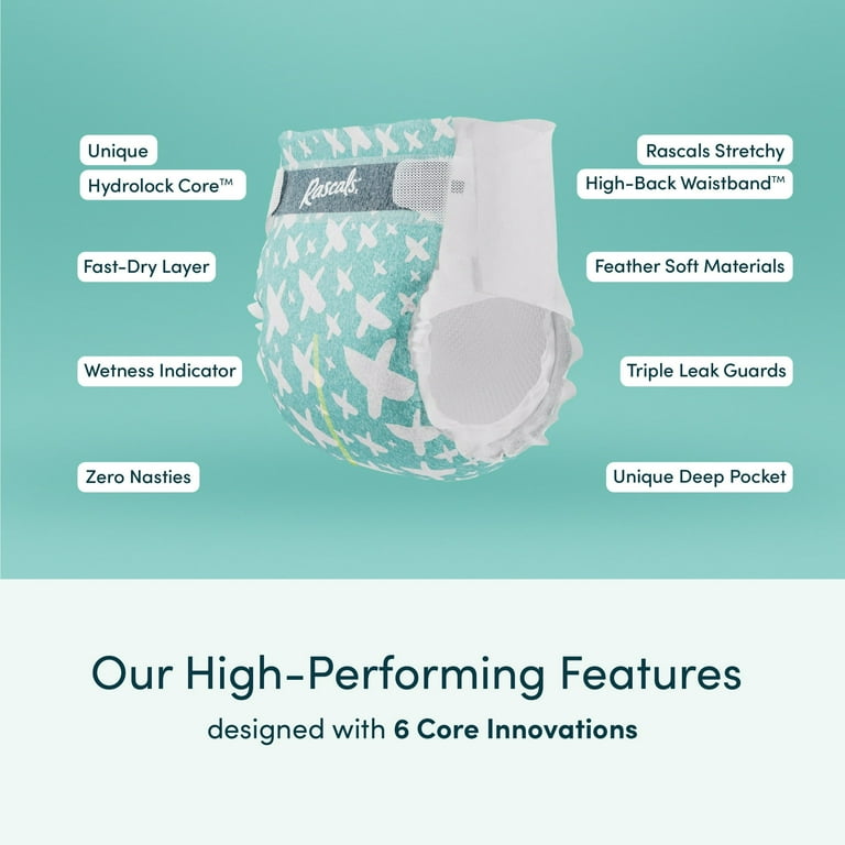 Rascals Premium Diapers, Size 1, 108 Count, 12-Hour Leak