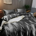 thumbnail image 3 of Cloud Fino Silk Satin Sheet Set| 100% Pure Silk Satin Sheet Set 7pc Silk Fitted Sheet 15" Deep Pocket, Silk Flat Sheet, Silk Duvet Cover & Pillowcases Set !!(Olympic Queen Dark Grey), 3 of 6