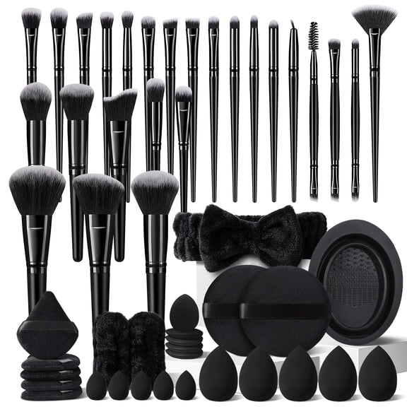 HGHDBT 51Pcs Black Makeup Brush Set Professional Makeup Kit Powder Concealers Eye shadows Blush Foundation Makeup Brushes