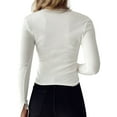 thumbnail image 2 of Liacowi Women Crop Tops, Solid Color Long Sleeve Round Neck Zipper T-shirt, 2 of 3